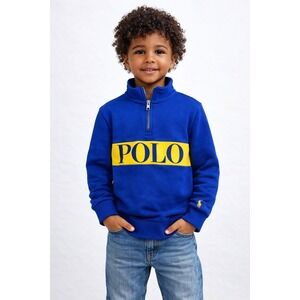 Polo Ralph Lauren Quarter Zip Pullover Boys 7 Blue Yellow Big Logo Preppy Sporty